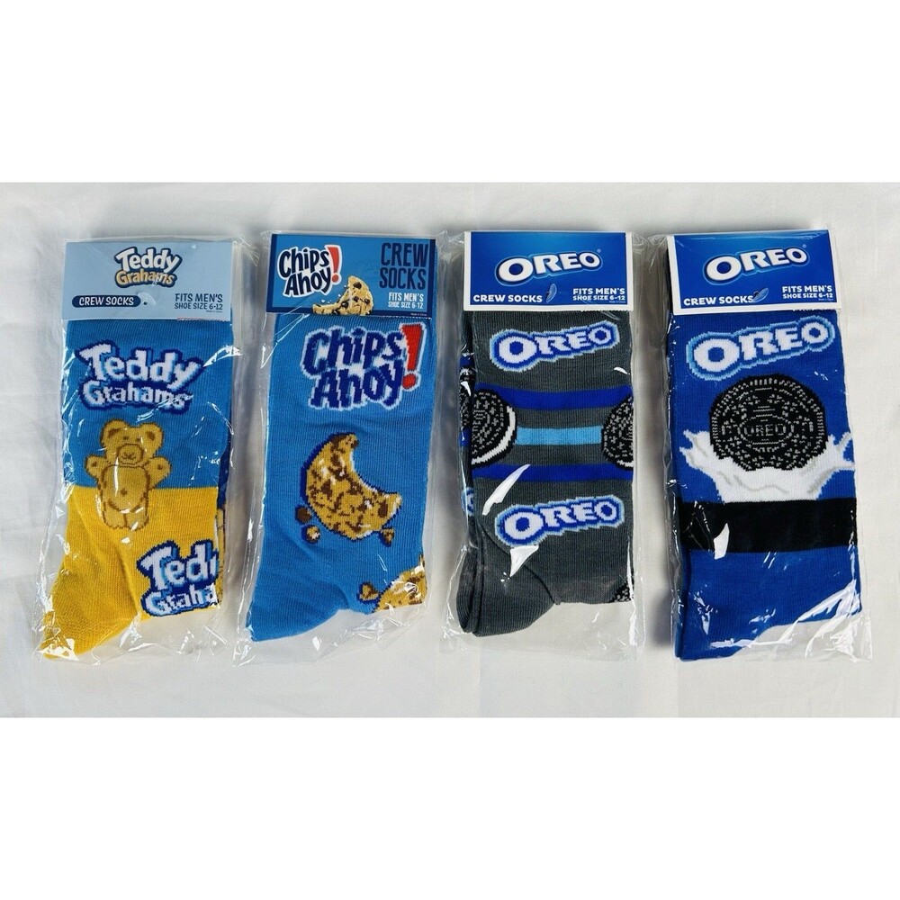 New Novelty Crew Socks Men's 6-12 Cookies Teddy Grahams Chips Ahoy Oreos(2)  Fun